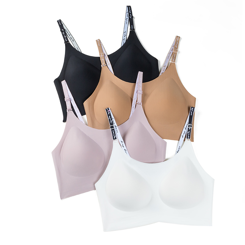 Letter Shoulder Strap Seamless Bra
